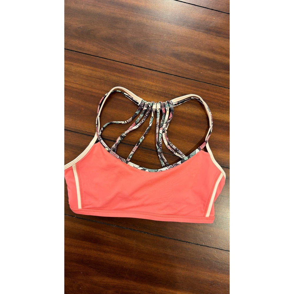 Lululemon Free To Be Bra Wild Coral Pink Floral Strappy Back Sports Bra Size 6